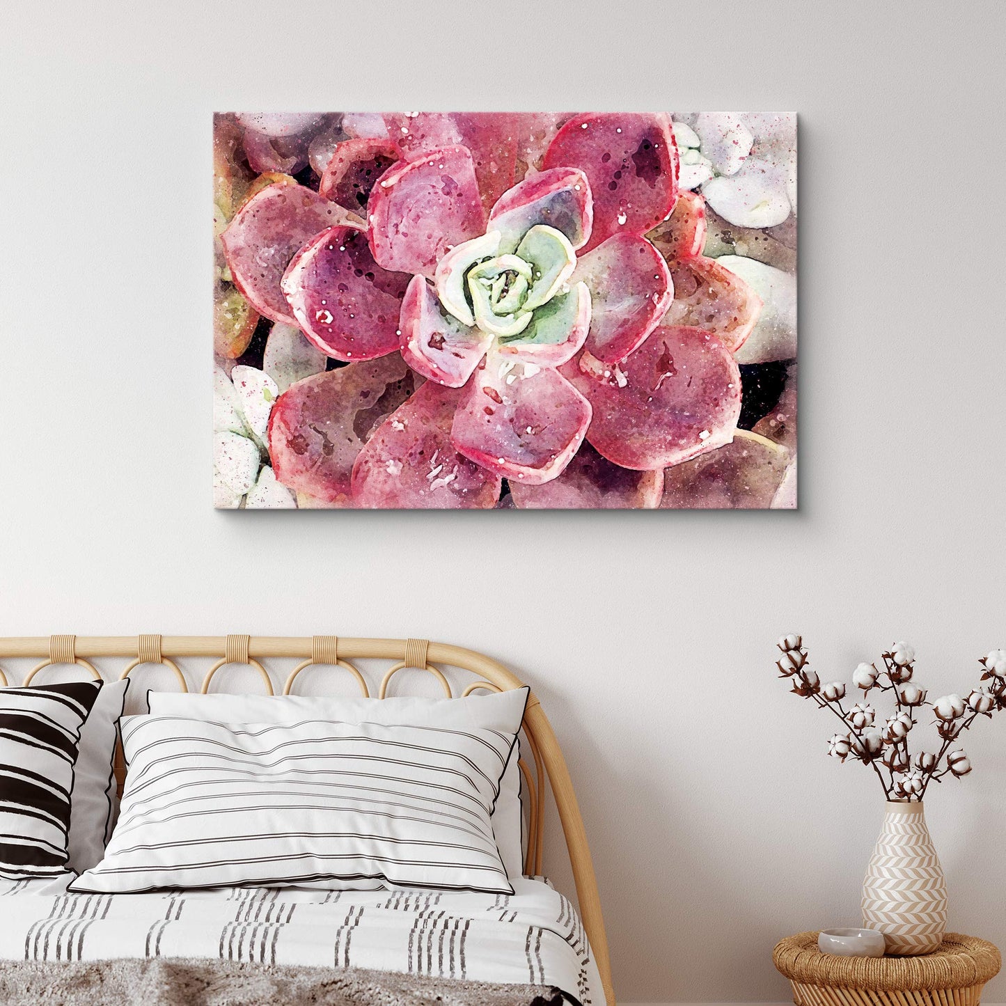 NWT Canvas Print Wall Art Red Petals Echeveria Melaco Botanical Succulent Nature Plants Photography Modern Art Southwest Closeup Colorful Multicolor for Living Room, Bedroom, Office - 32"x48"