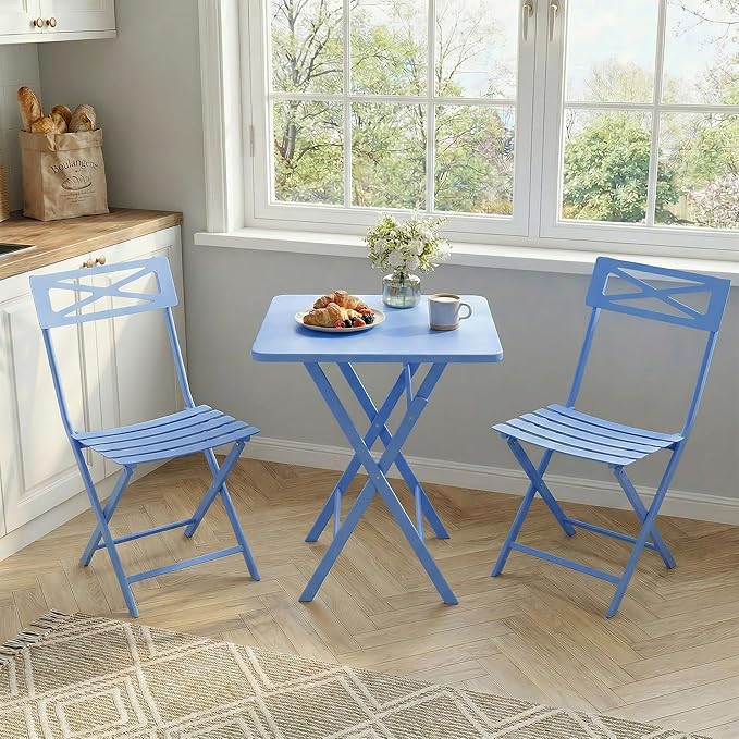 GarveeLife 3 Piece Outdoor Bistro Set, All Metal Patio Table and Chairs Set