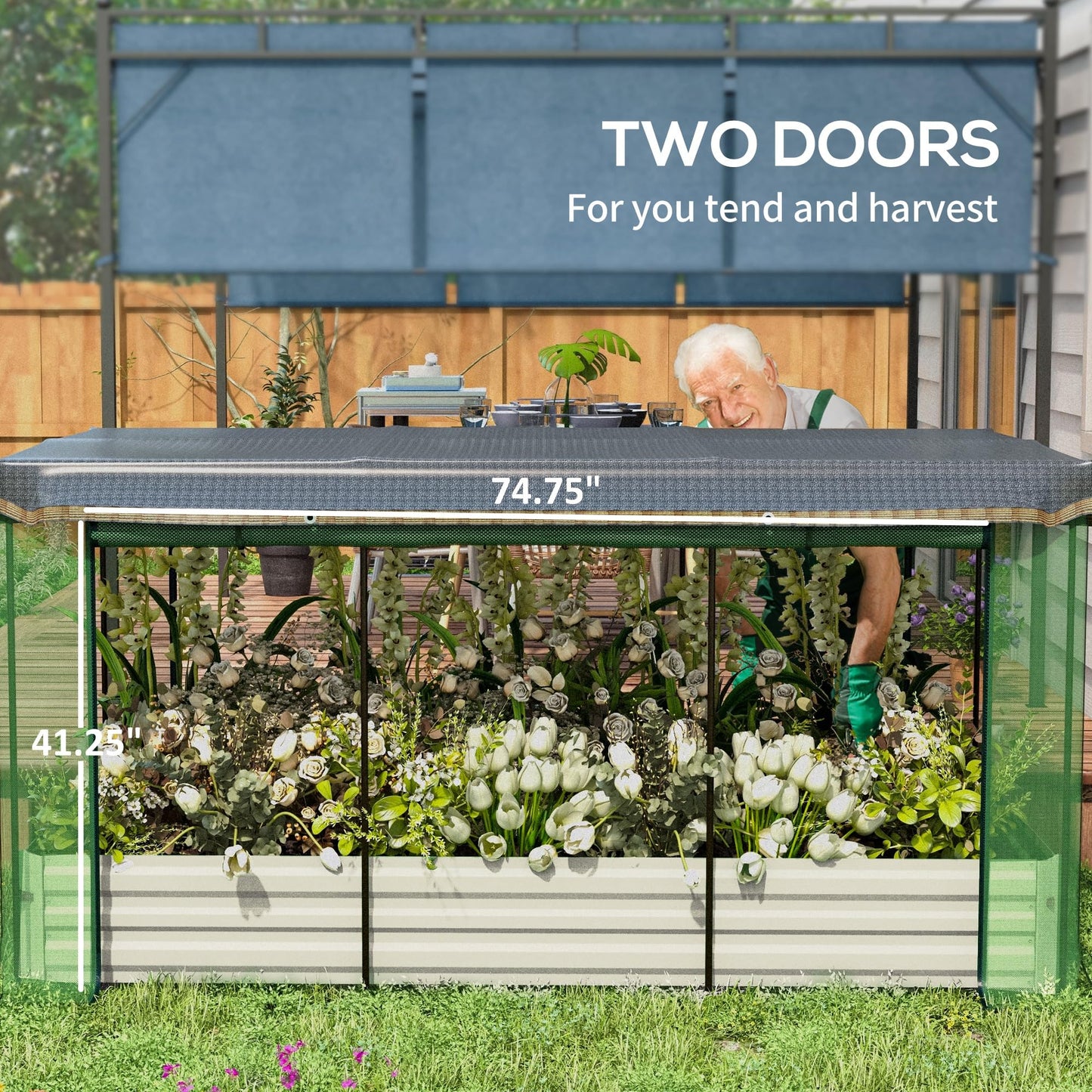 Outsunny 7.3 x 3.4 x 1 ft Galvanized Raised Garden Bed with Crop Cage Plant Protection Net and Shade Cloth Roof, Metal Planter Box with Cover for Vegetables, Flowers, Herbs, Beige