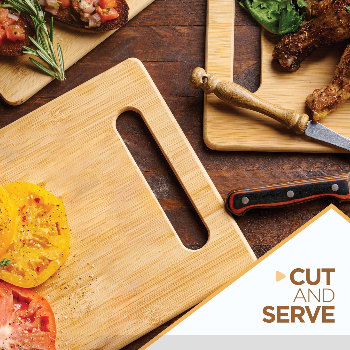 Bamboo Cutting Board, Wooden Kitchen Chopping Board for Food Prep, Chopping, Carving Meat, Fruits Vegetables, 12.5" x 9"