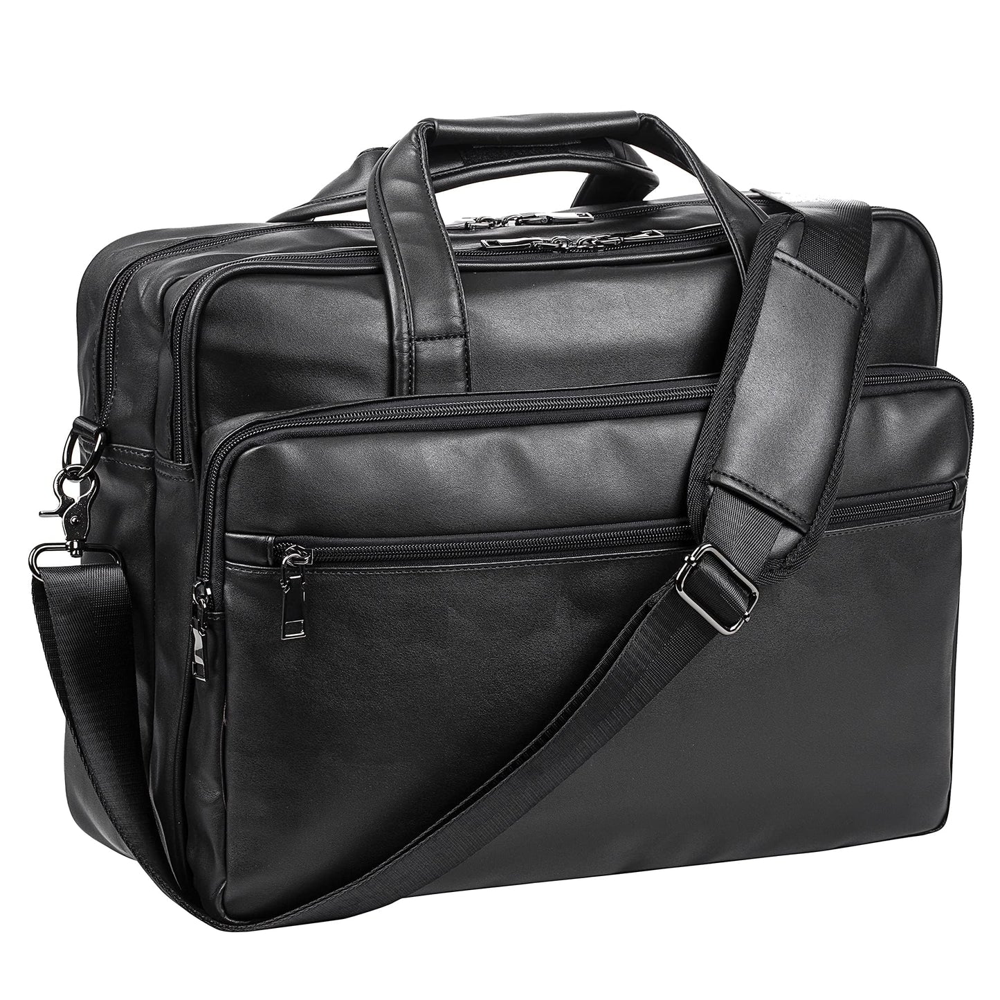 seyfocnia Leather Laptop Bag, Men's 17.3 Inch Messenger Briefcase Business Satchel Computer Handbag Shoulder Bag Fits 17.3 Inch Laptop Computer (Black)