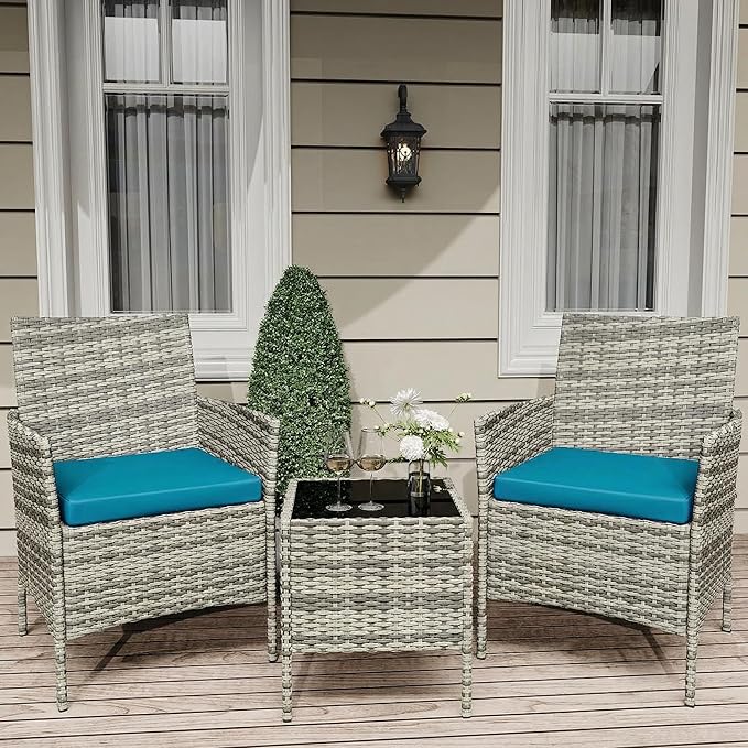 GarveeLife 3 Piece Patio Furniture Set, Rattan Outdoor Furniture