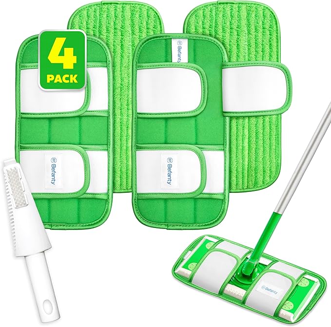 4 Pack Reusable Microfiber Mop Pads, Compatible