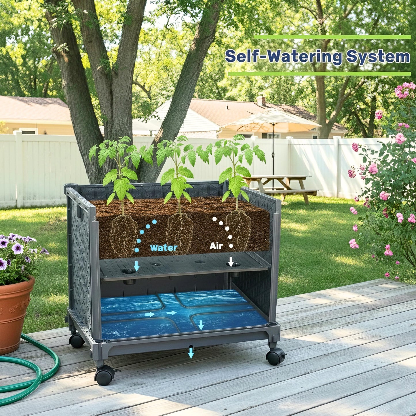 KOBAZ Raised Garden Bed Tomato Planter Box with Trellis, 67.6" Tomato Planters Cage w/Self-Watering for Climbing Plants Vegetables, Patio Indoor Outdoor