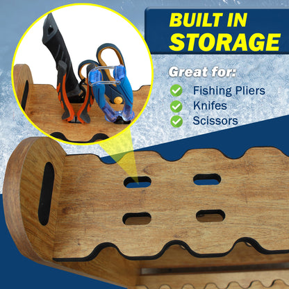 Rush Creek Creations 16-Rod Rolling Fishing Rod Rack with Line Spooler – Tackle Storage, Tool Holder, Lure & Line Organizer, Accessory Pegs – Portable Gear Station for Anglers