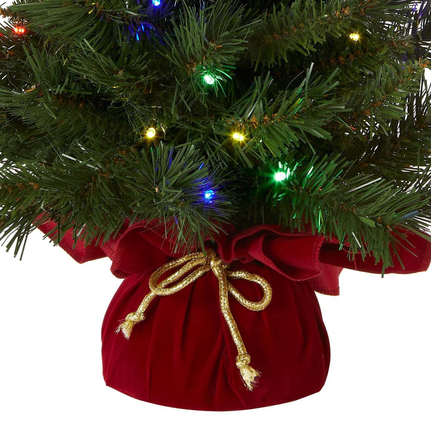 National Tree Company 24 in Pre-Lit Majestic Fir Artificial Christmas Tree, 35 Multicolor Lights, 71 Tips, Timer, Red Cloth Base, Green