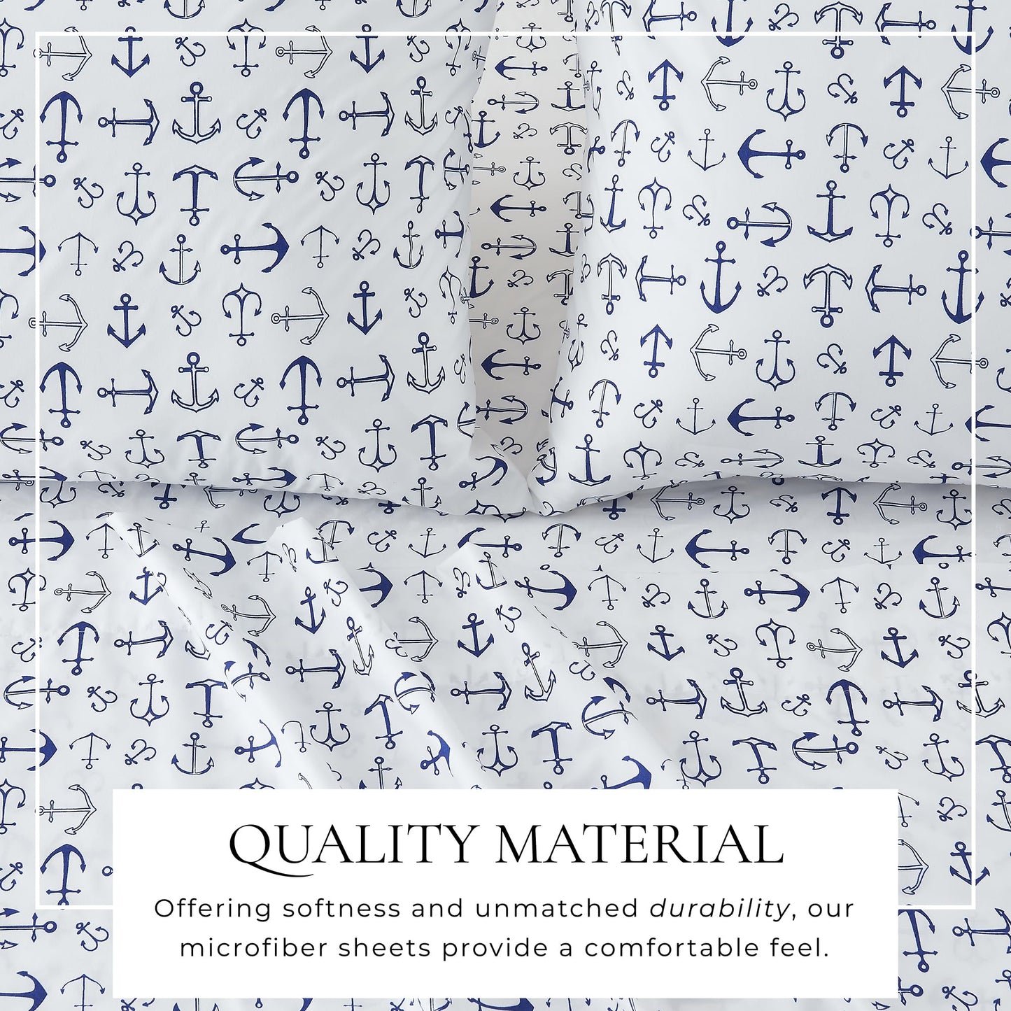 Great Bay Home Twin Coastal Microfiber Sheet Set - 3-Piece Nautical-Printed, Ultra-Soft Sheets - Beach-Themed Bedding Sheets & Pillowcases (Anchor)