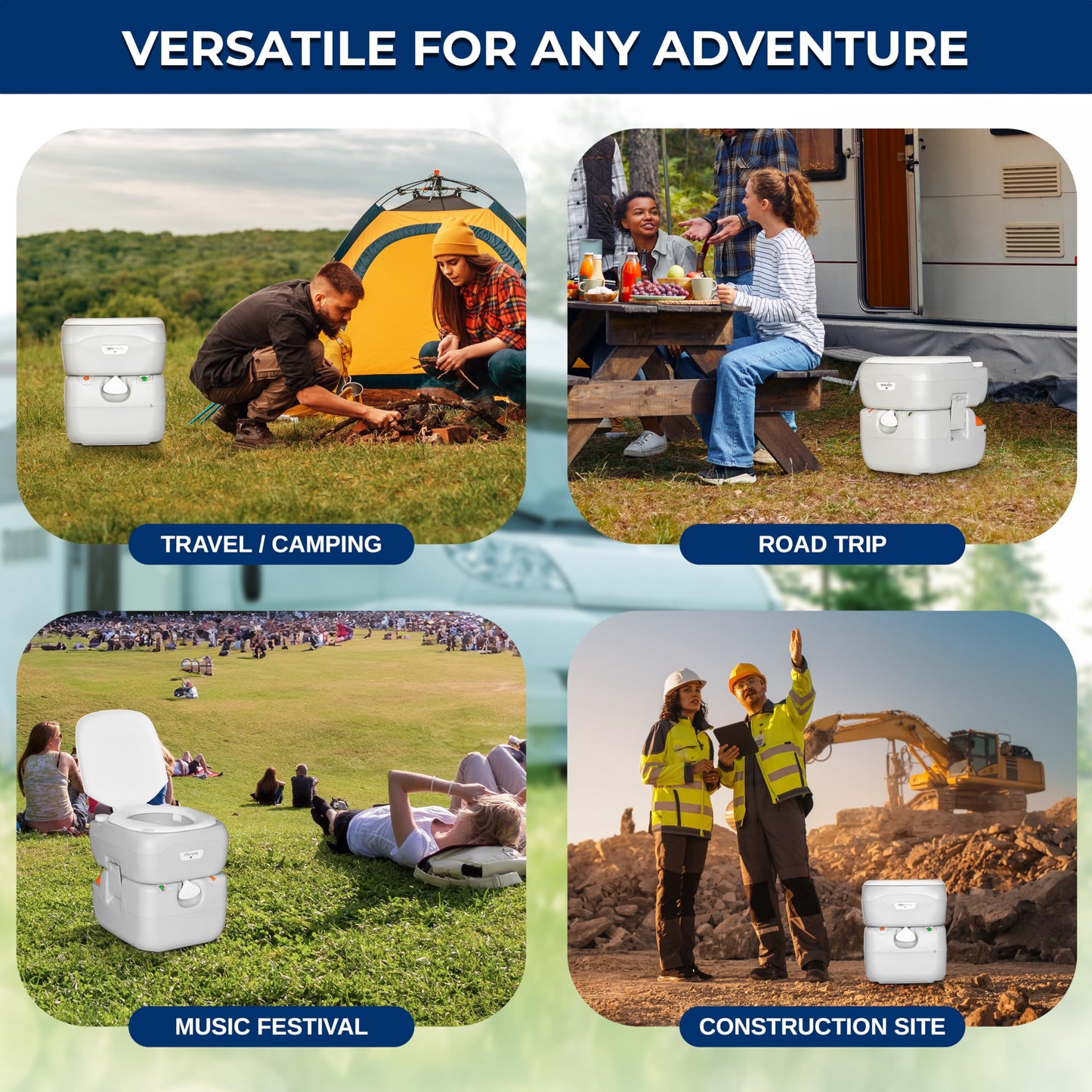 SereneLife 5.8 Gal Portable Camping Toilet For Adults, 100+ Flushes Porta Potty Camp Toilet with Detachable Waste Tank, Level Indicator, Carry Bag, Suitable for Camping, Hiking, and Boating