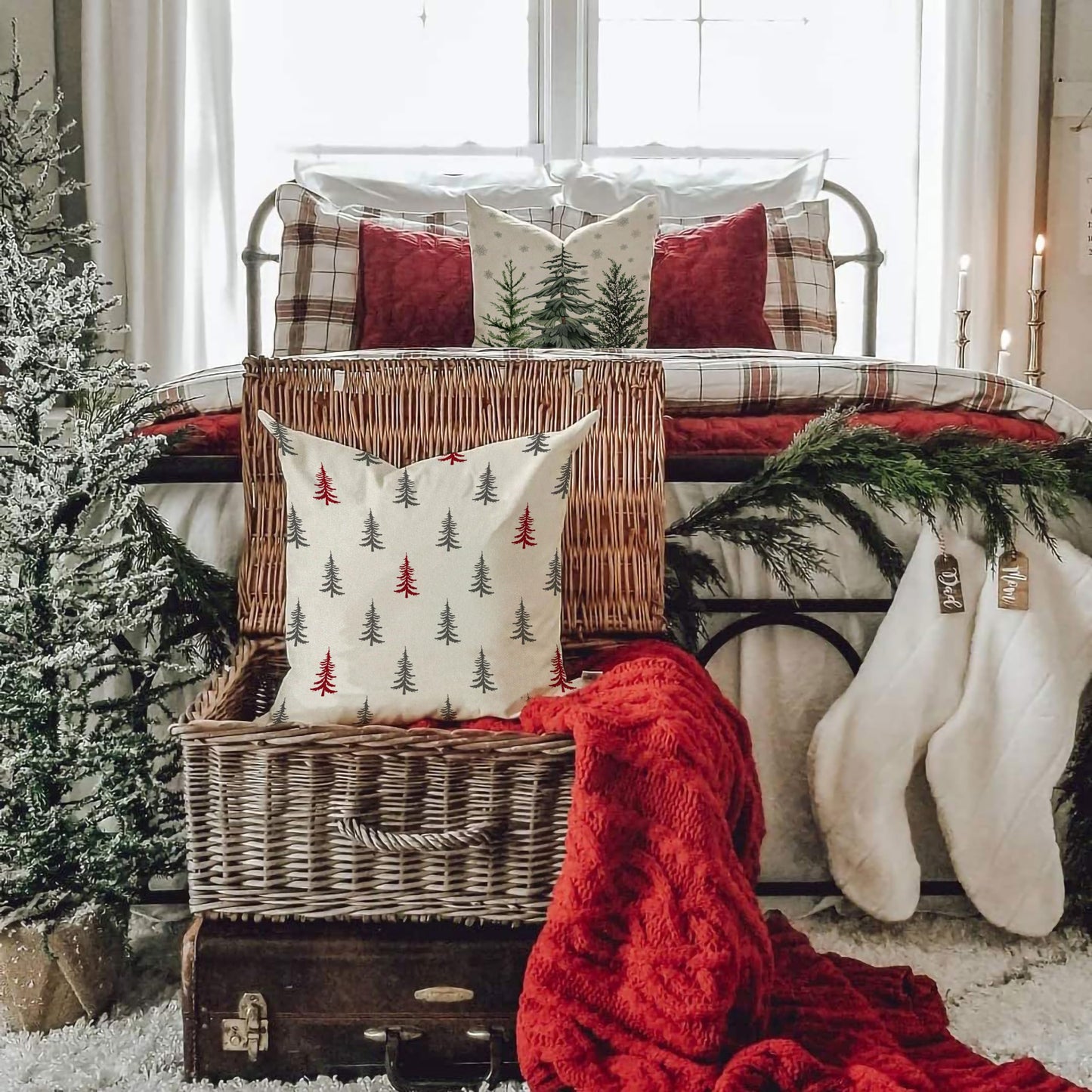 DFXSZ Christmas Pillow Covers 18x18 inch Set of 2 Christmas Tree Decorative White Throw Pillow Covers Winter Famliy Decoration for Home Couch TH-30G18
