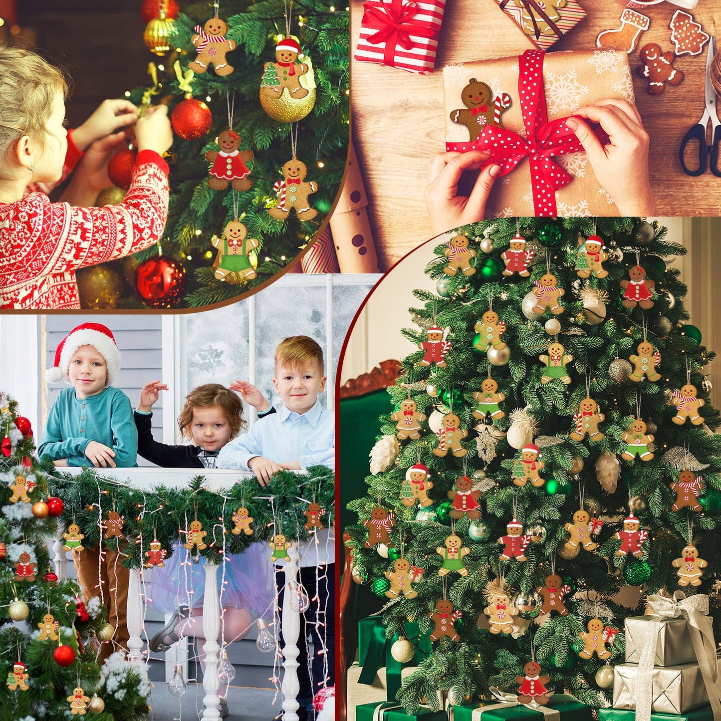 Ferraycle 36 Pcs Gingerbread Christmas Ornaments Christmas Tree Decorations 3 Inch Decorations Wooden Hanging Ornaments for Xmas Tree Home Kitchen Holiday Party Decor(Classic Style,Red)