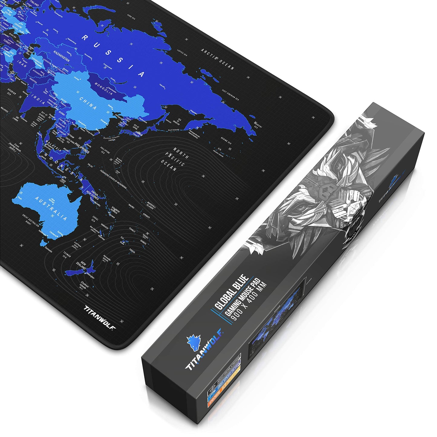 TITANWOLF XXL Speed Gaming Mouse Pad Mouse Mat 900x400 - Mousepad - Table Mat Large Size 90x40 cm - improved precision and speed - Black World Map