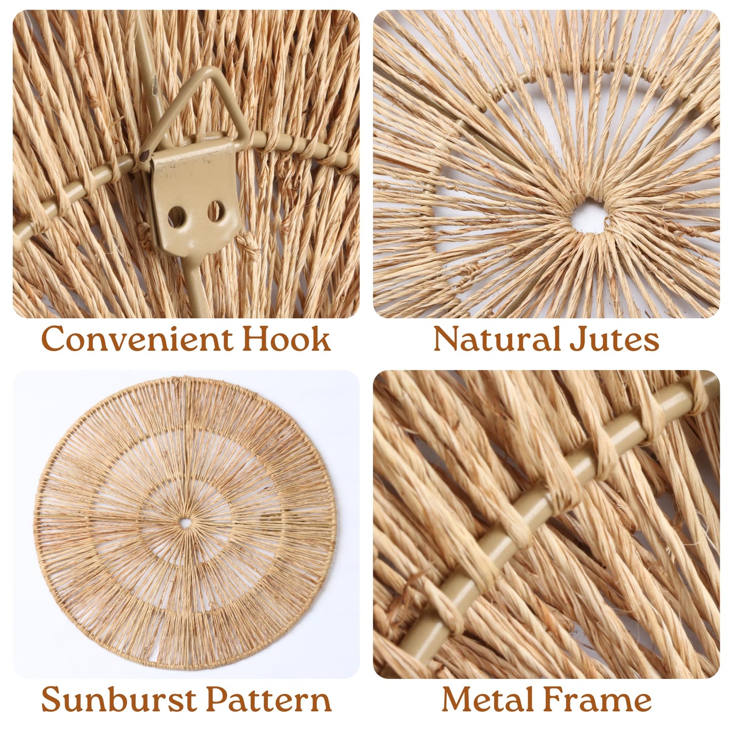 CHI AN HOME Wicker 23 Inch Jute Wall Decor Baskets, Set of 6 Extra Large Woven Jute Wall Plates, 23",21",15",13",12,10", Decorative Baskets for Wall Arts, Wall Hanging for Bedroom, Living Room, Office