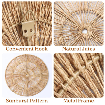 CHI AN HOME Wicker 23 Inch Jute Wall Decor Baskets, Set of 6 Extra Large Woven Jute Wall Plates, 23",21",15",13",12,10", Decorative Baskets for Wall Arts, Wall Hanging for Bedroom, Living Room, Office