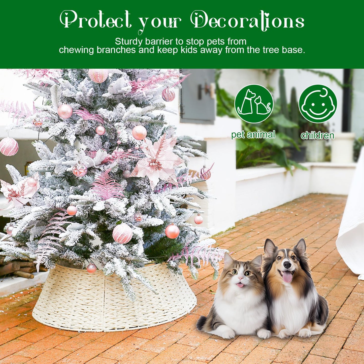 Joyhalo Christmas Tree Collar, 27.5" Tree Skirt Collar for Pencil Tree, Handwoven White Xmas Tree Collar, Woven Xmas Tree Ring, Christmas Tree Base Cover
