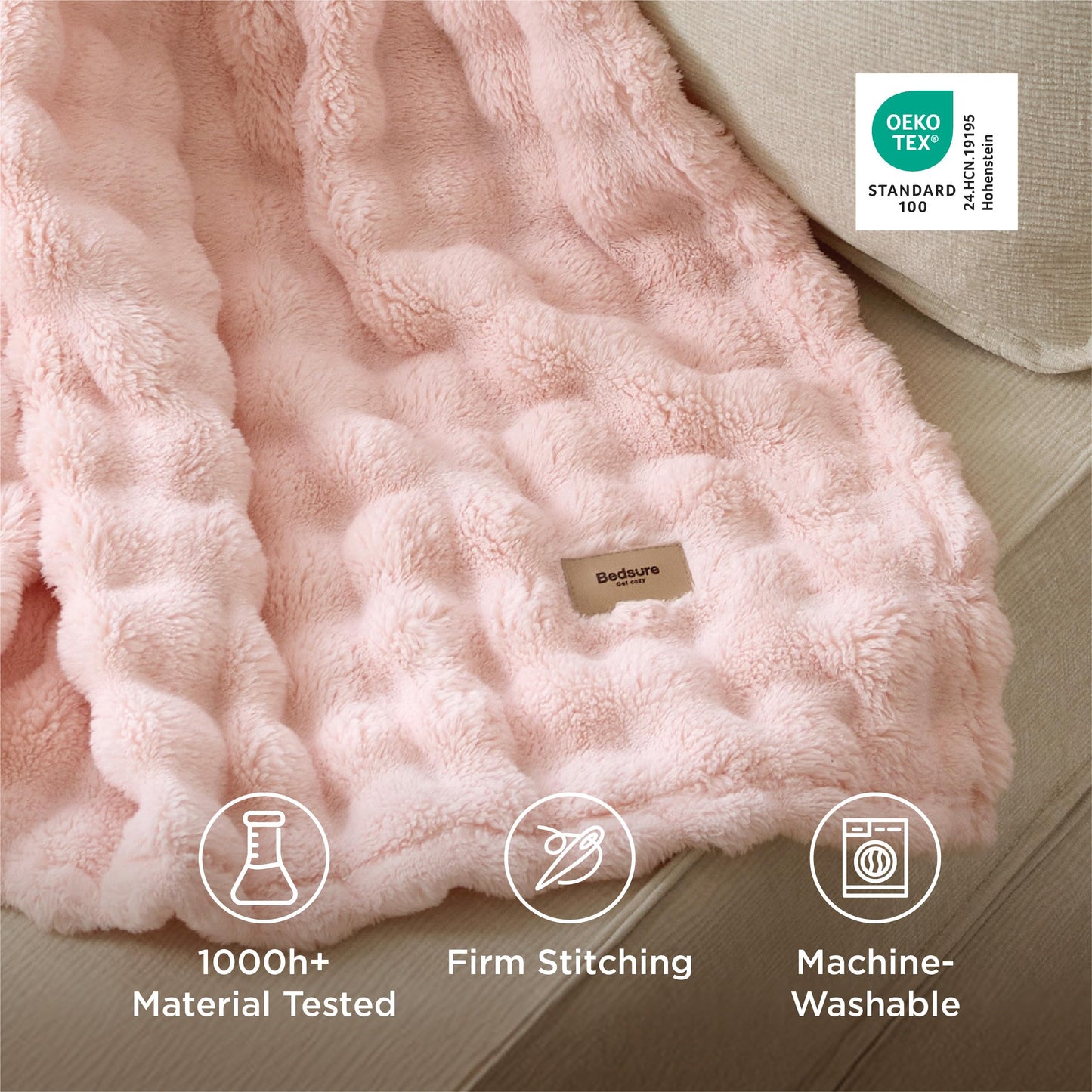 Bedsure 3D Fleece Bubble Blanket for Couch - Cute Pink Twin Blanket for Teen Girl Bed College Dorm Room Decor - Luxury Soft Cozy Birthday Gift for Women Girls, Lightweight,Light Pink, 60"×80"