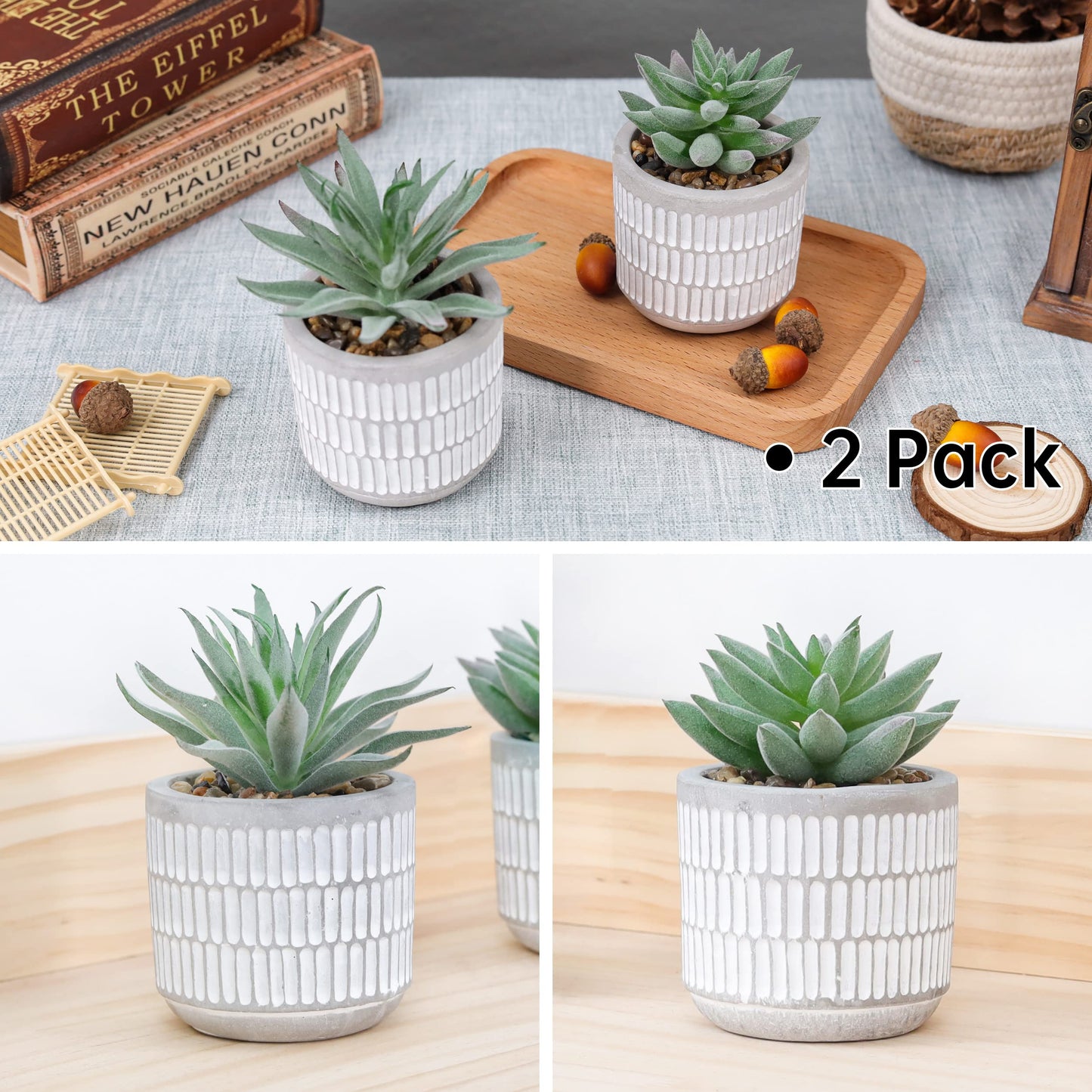 Der Rose Set of 2 Succulents Plants Artificial Fake Cactus Plants for Living Room Bathroom Bedroom Aesthetic Home Shelf Decor