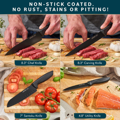 Home Hero Kitchen Knife Set with Sharpener - High Carbon Stainless Steel Knife Block Set with Ergonomic Handles (20 Pcs - Acrylic Black)