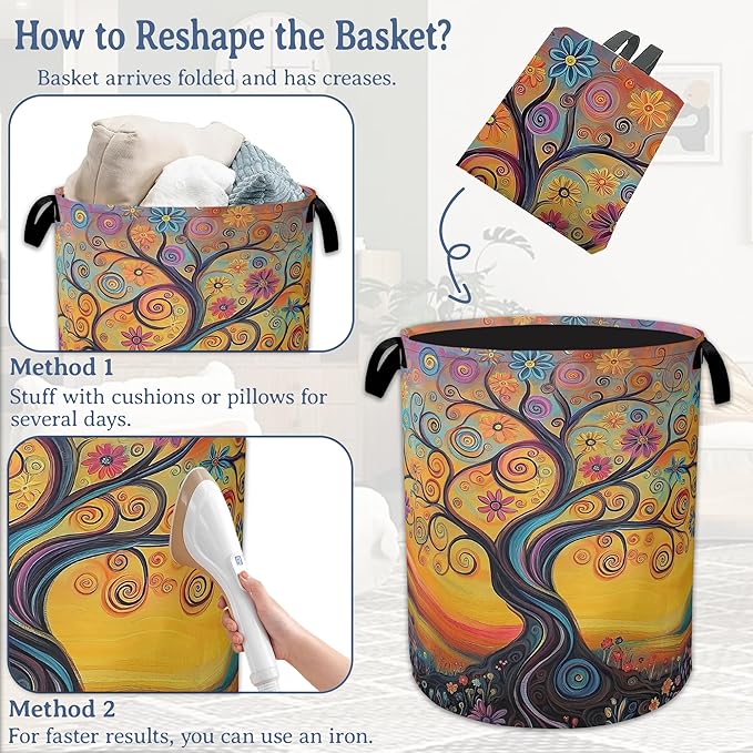 Abstract Tree Flowers Laundry Basket, Oxford Cloth Laundry Hamper
