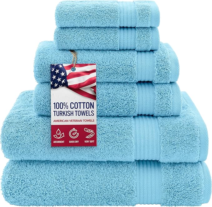 American Veteran Towel, 100% Cotton Turkish 6 Piece Towel Set Luxury Towels Set