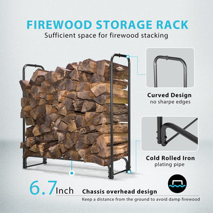 VIVOHOME 4ft Heavy Duty Indoor Outdoor Firewood Storage Log Rack and Cover Combo Set with Zipper and 3ft Heavy Duty Firewood Rack with Zippered Cover, Outdoor Log Holder Storage, Black