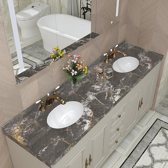 BAYYA Dark Grey/Gold Marble Contact Paper