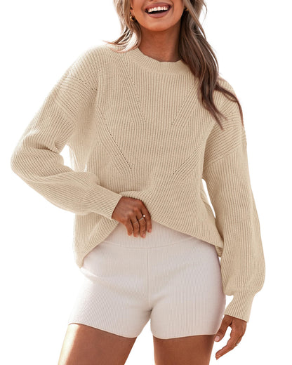 BTFBM Womens Casual Long Sleeve Sweaters Crew Neck Oversized Ribbed Knit Pullover Sweater 2025 Fall Winter Jumper Tops