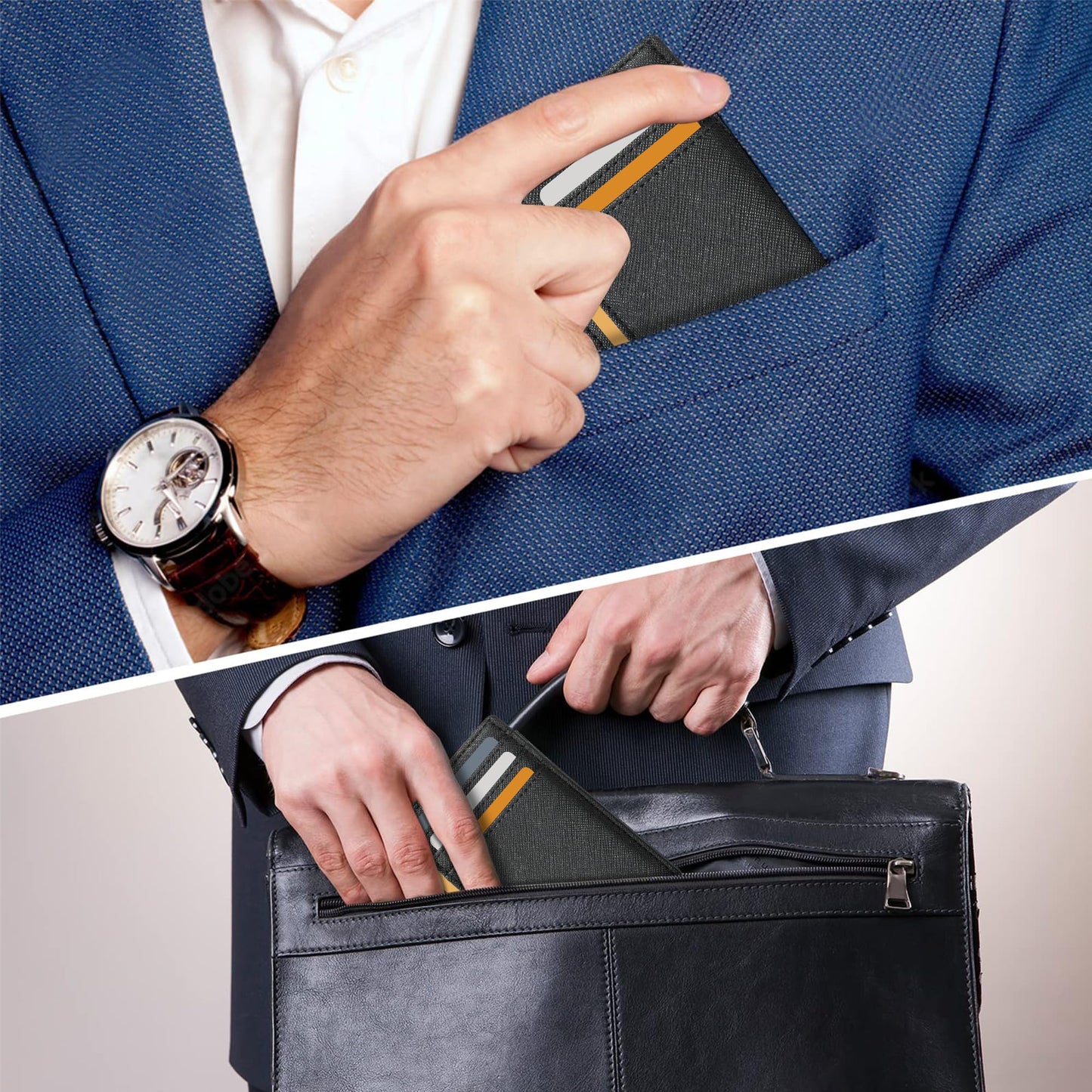 Travelambo Front Pocket Minimalist Leather Slim Wallet RFID Blocking Medium Size(Cross Black)