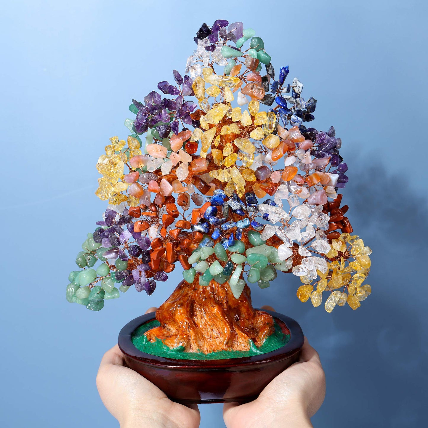 Top Plaza 7 Chakra Healing Crystal Tree 10 Inch Stone Bonsai Tree Feng Shui Good Luck Wealth Money Trees Decor Business Gift for Office Home Living Room