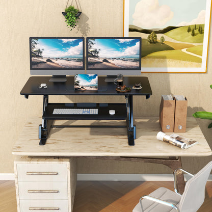 Lubvlook 42 inch Stand Up Desk Converter, Height Adjustable Sit Stand Desk Riser, Black, 42PB