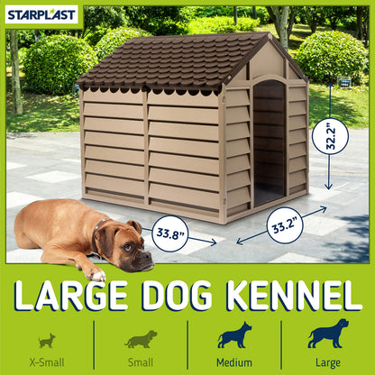 Starplast Large Dog Kennel: 1 Outdoor Plastic Pet House, Weather & Water Resistant, Easy to Assemble, 33.8 x 33.1 x 32.3 Inches, 2 Color Options 50-701
