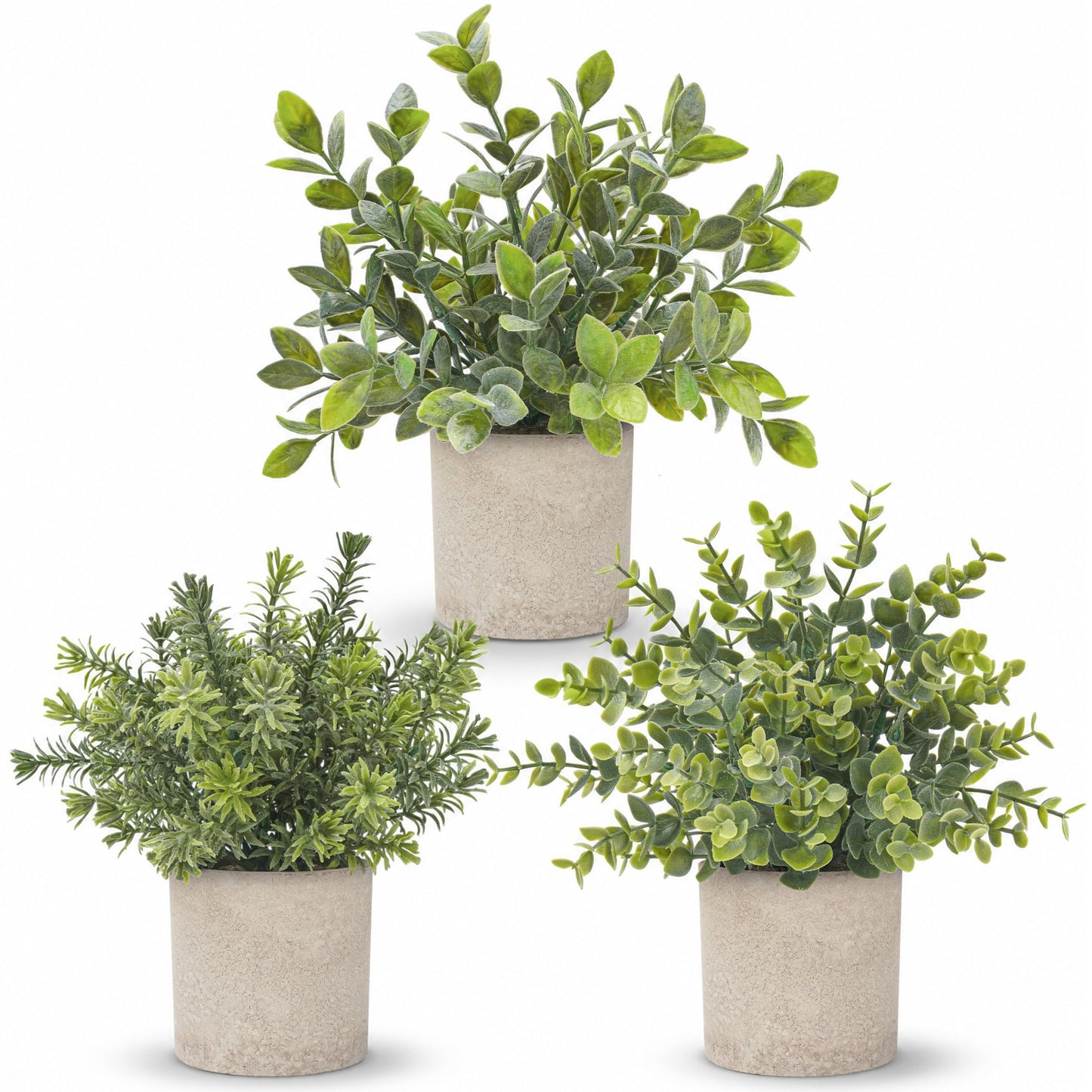 Der Rose 3 Pack Mini Potted Fake Plants Artificial Plastic Eucalyptus Plants Topiaries for Home Office Desk Farmhouse Shelf Room Bathroom Decor(Sage Green)