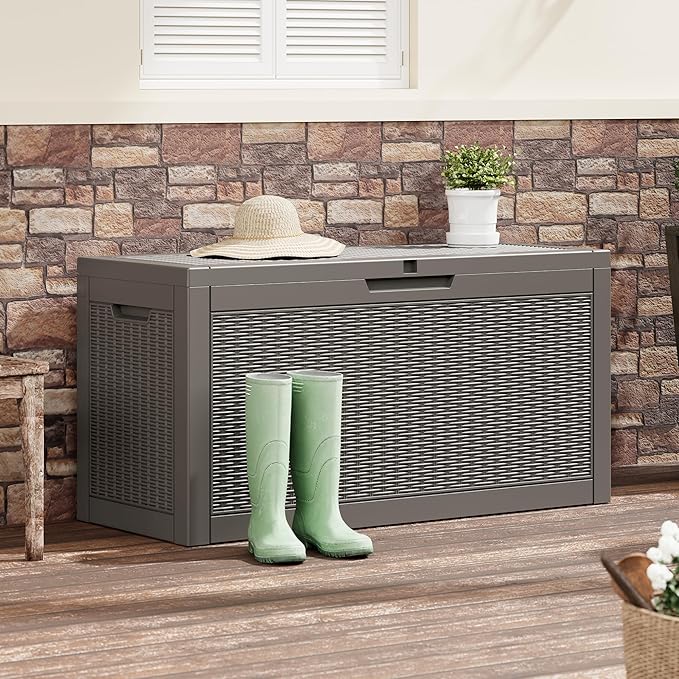 Outdoor Storage Box, Resin Deck Boxes Indoor and outdoor, Waterproof Storage Box Lockable Lid (Grey,70 Gallon)