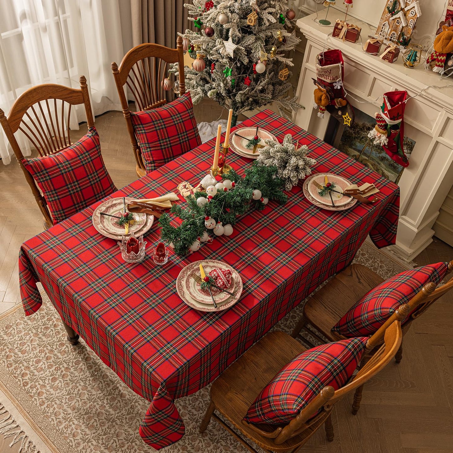 Softalker Christmas Checkered Tablecloth Rectangle - Red Buffalo Plaid Linen Cotton Gingham Xmas Table Cloths, Winter Farmhouse Table Decorations for Dining/Parties/Holiday, 54 x 80 Inch