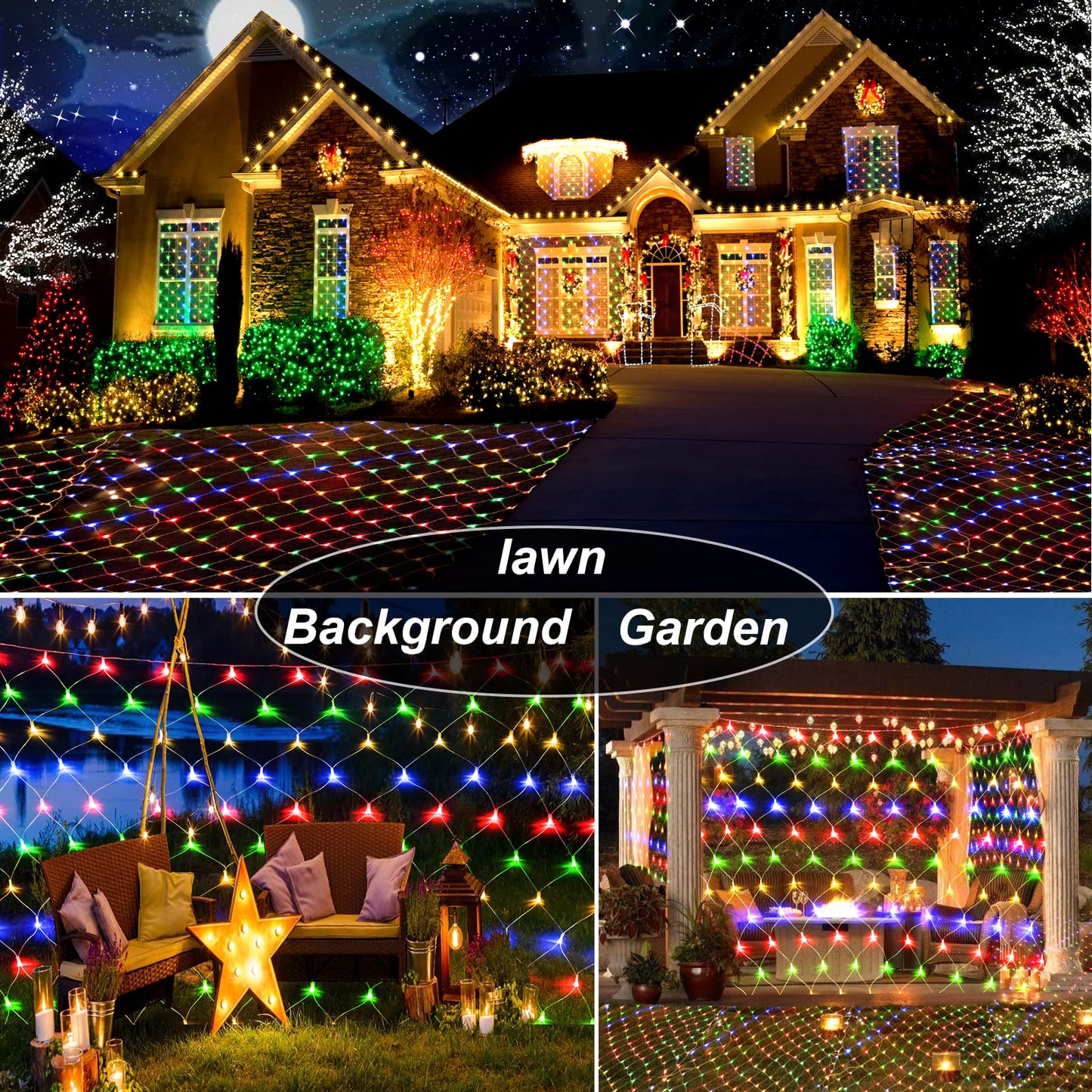 Hezbjiti Christmas Color Changing Net Lights 200 LED 9.8ft x 6.6ft String Lights with 11 Modes and Christmas Tree Fairy Light Hanging Lights for Background Lawn Outdoor (Warm White to Multi Color)