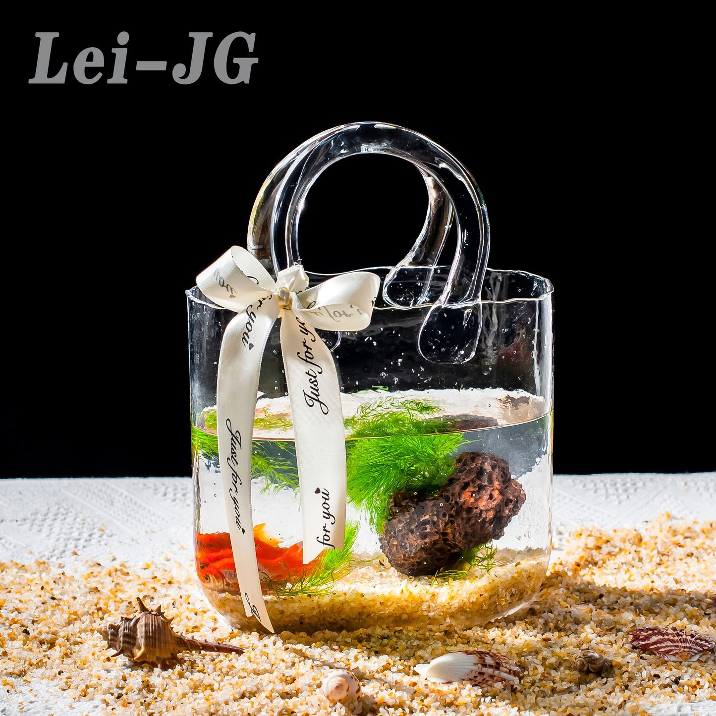 Lei-JG Thickened Glass Purse Vase for Flowers Gift Set-(Handmade 5mm Crystal-Unique Cute Clear Bag Vase with Reinforced Gift Box, Premium Table Centerpiece for Wedding/Mothers Day (Transparent
