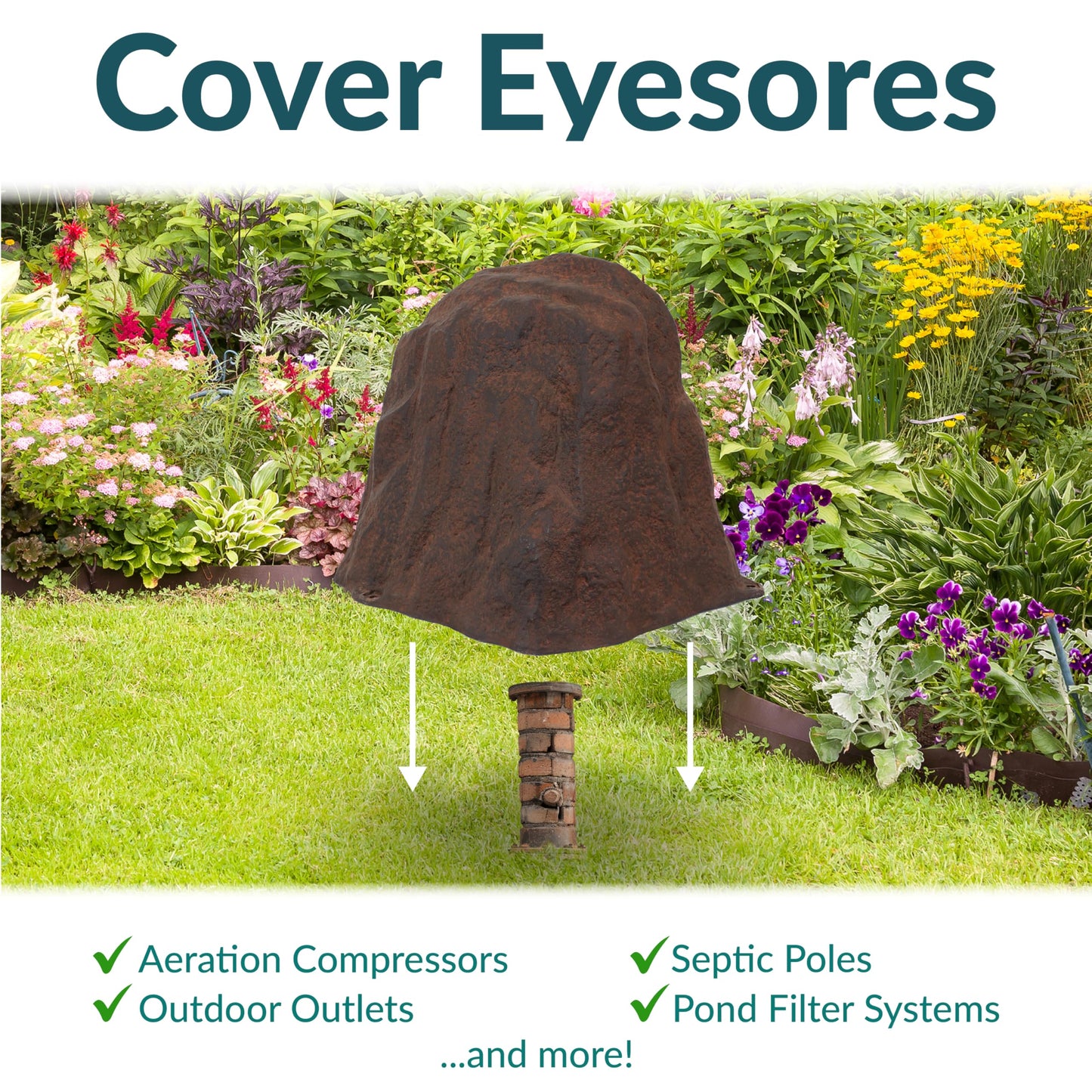 Sunnydaze 21.5” H Large Faux Landscape Rock Cover - Lightweight Polyresin Fake Rock Well Pump Cover for Outside – Realistic Natural Texture – Brown
