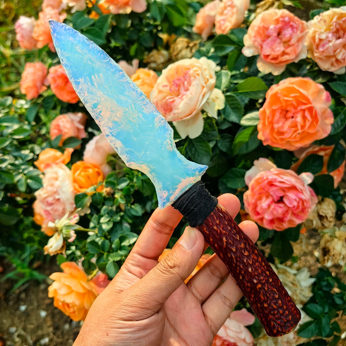 Handmade Opal Obsidian Crystal Arrowhead Knife | Healing Stone for Chakra Balancing | Spiritual Tool, Meditation Gift, Natural Gemstone Decor (Opal Arrow knife2)