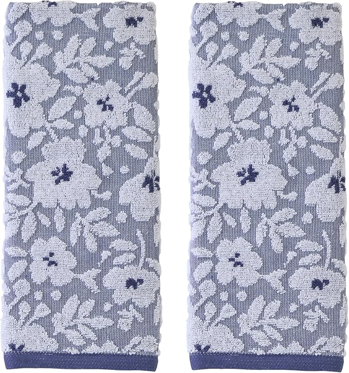 SKL Home Floral Jacquard 100% Cotton 2pc Hand Towel Set, Reversible & Decorative
