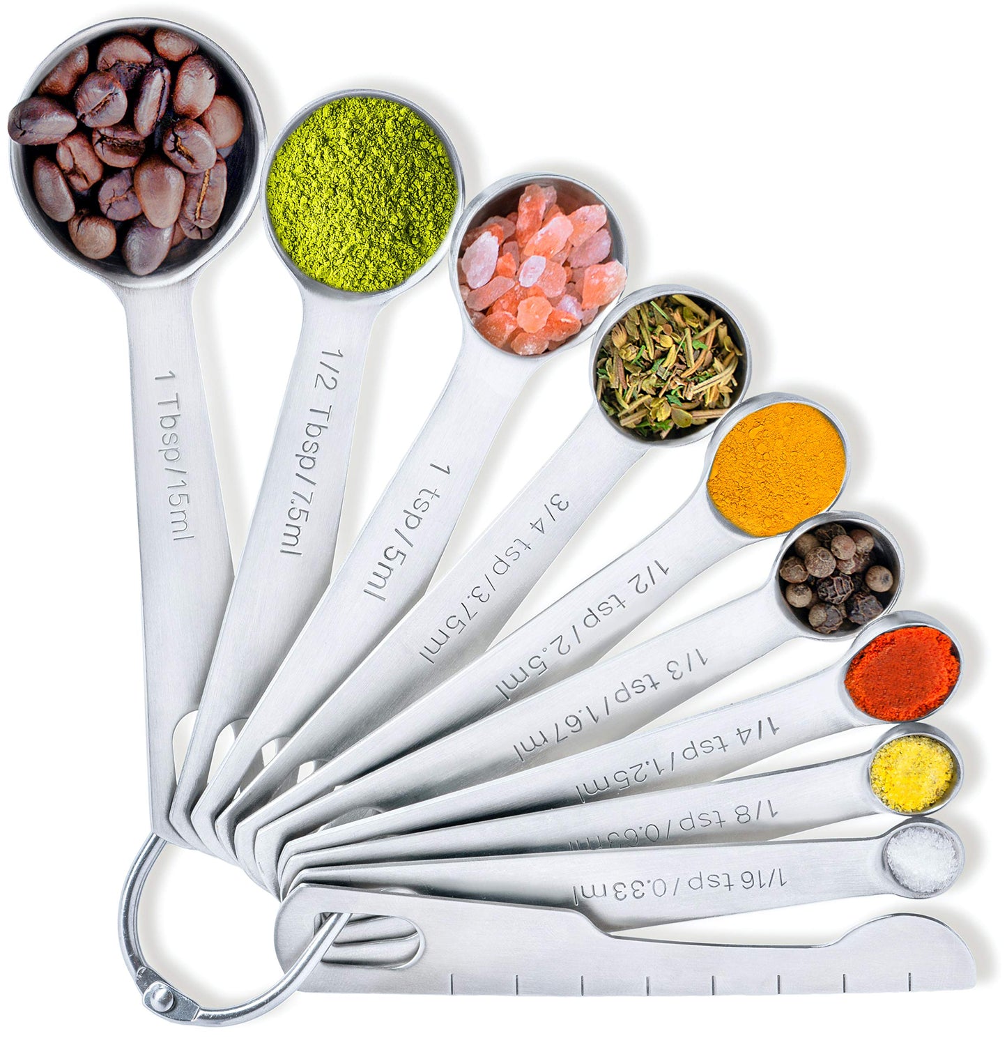 BALCI - 9 Measuring Spoons, Heavy Duty 18/8 Premium Stainless Steel Measuring Spoons Set, Spoons with US and Metric Measurements, Set of 9 + Leveler, Measuring tools for Dry and Liquid Ingredients