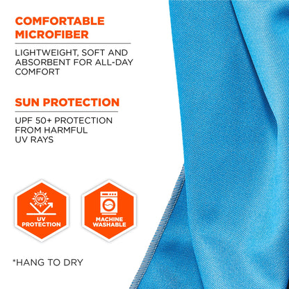 Ergodyne Chill Its 6602MF Cooling Towel, Soft Microfiber Material, UPF 50+,Blue,41" x 9.84"