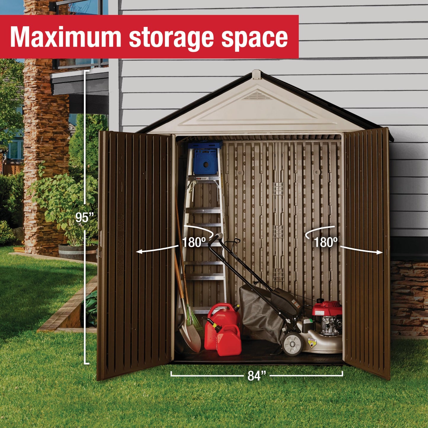 Rubbermaid Resin Outdoor Storage Shed With Floor (7 x 3.5 Ft.) Weather Resistant Brown/Grey Organization for Home/Lawn Mower/Backyard Equipment/Bike Storage/Pool Supplies