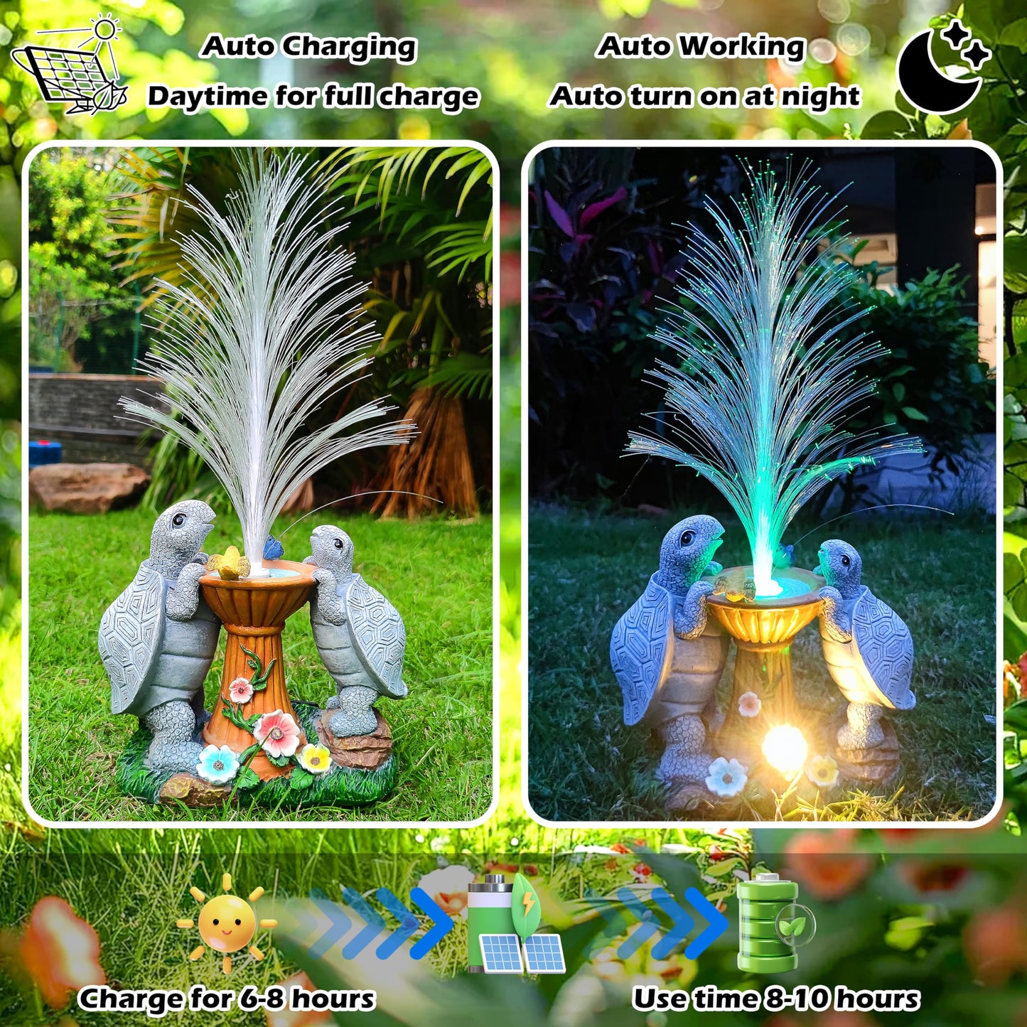 RCTTICUU Solar Turtle Garden Statues with LED Lights, Resin Turtles Figurine Outdoor Decorations Colour Changing Optical Fiber Solar Light, Outside Art Decor for Lawn,Yard, Unique Housewarming Gifts