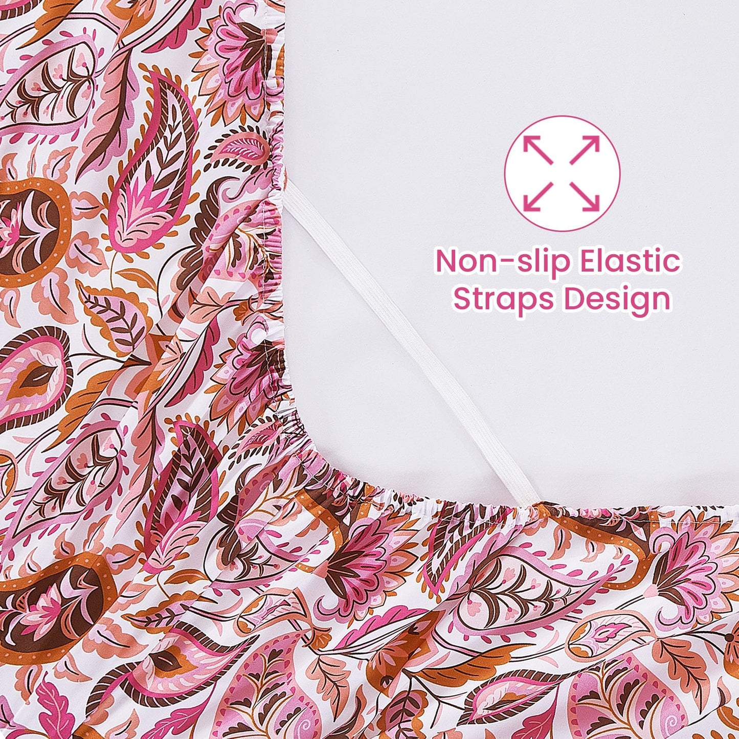 Softan Pink Paisley Floral Twin Sheet Set, 3-Piece Cozy Boho Microfiber Printed Fitted Bed Sheet with 15" Deep Pockets & Non-Slip Straps, Kids Girls Patterned Sheets & Pillowcase Set