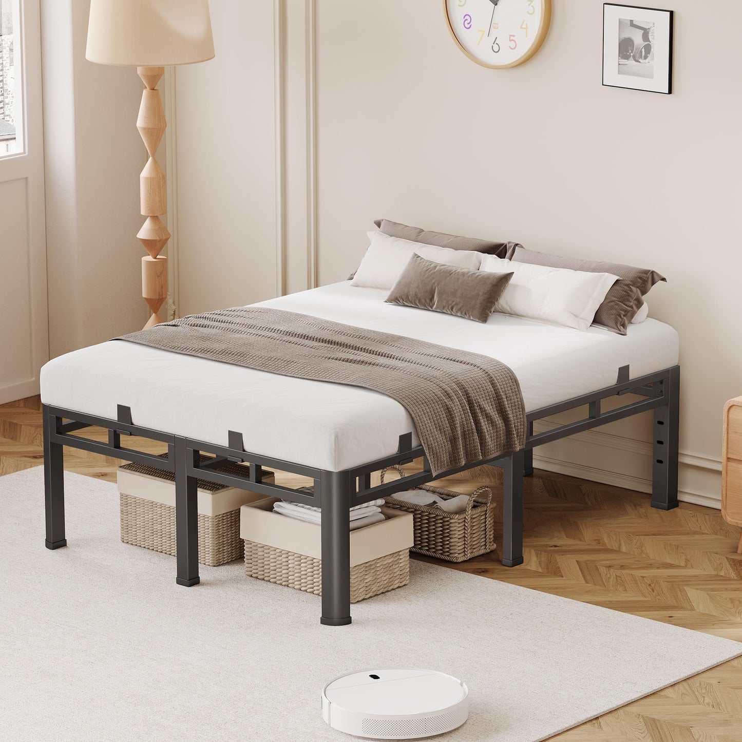 Anyroom Bed Frame King Size 24 Inch Tall, Double Layer Heavy Duty Metal Bed Frames 4000 lbs Capacity, Platform Bedframes with Headboard Holes, Round Corner Legs, Mattress Slide Stopper, Easy Assembly