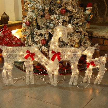 Joliyoou Christmas Yard Decoration, Set of 3 Pre-lit Reindeer with 60 LEDs Warm White Lights, 2D Light Up Tinsel Reindeer Family for Xmas Front Door Indoor Outdoor Lighted Holiday Displays