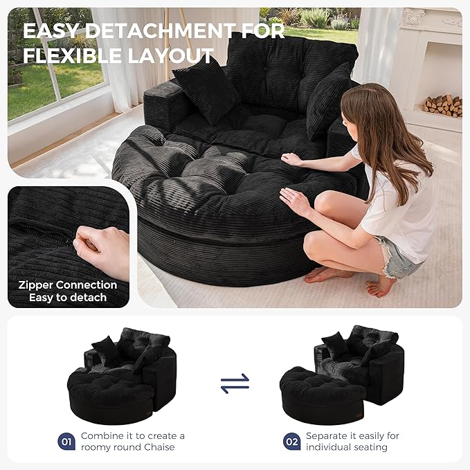 MAXYOYO Oversized Round Chaise Lounge Sofa, Upholstered Lounge Chair