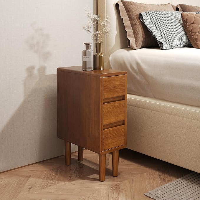 Narrow Nightstand with 3 Drawers Narrow Night Stand Solid Wood Bedside Table