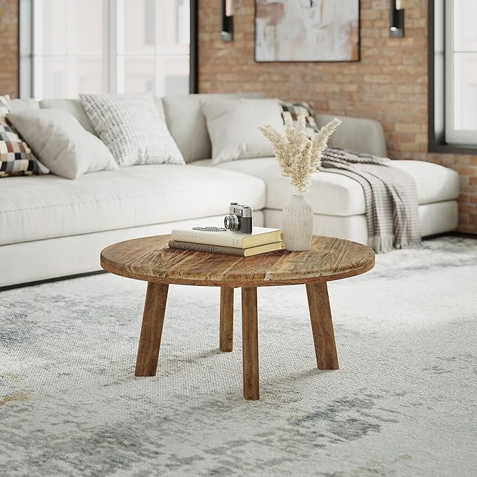 Jofran Reclamation 36" Round Rustic Reclaimed Solid Wood Coffee Table