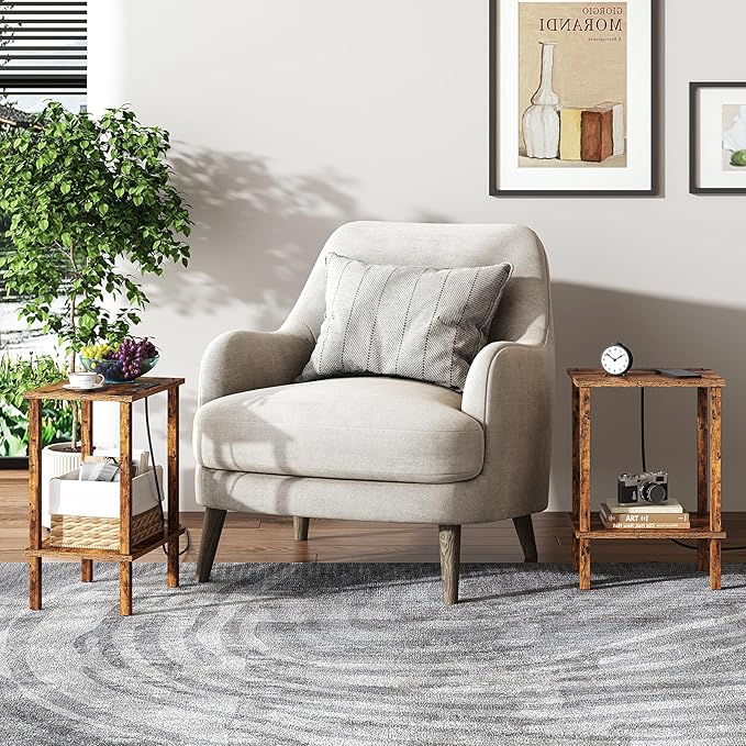 TUTOTAK End Table with Charging Station, Small Side Table with Outlets