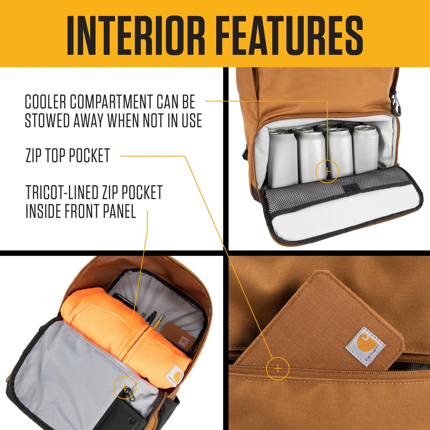 Carhartt Insulated Two Compartment Cooler, Durable Water Repellent Material W/Front Zippered Pocket for Camping, Beach & Travel, Cooler Backpack, Port